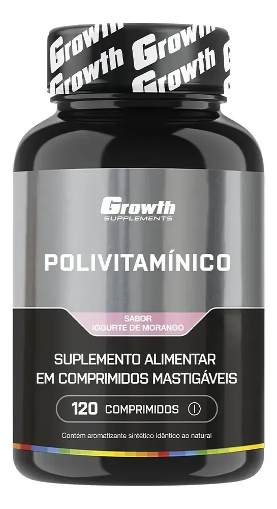 Polivitaminico Mastigável 120un. Growth Supplements - Sabor Morango
