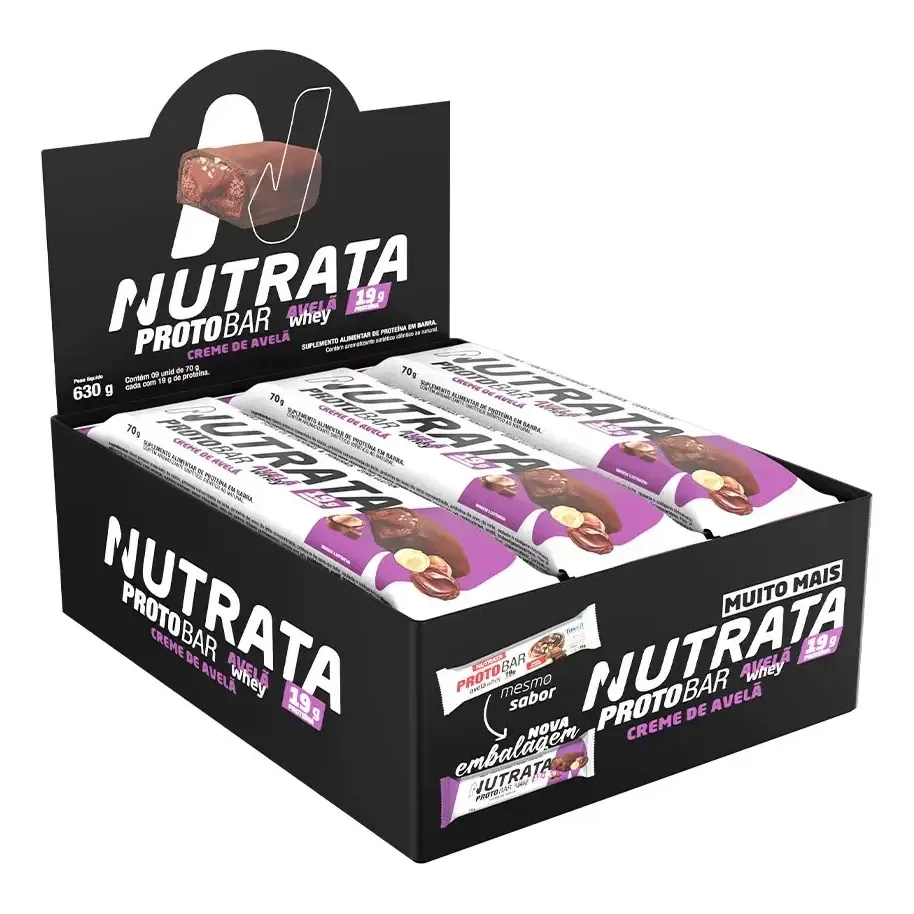 Protobar Whey 70g Display com 9 unidades Creme de Avelã Nutrata