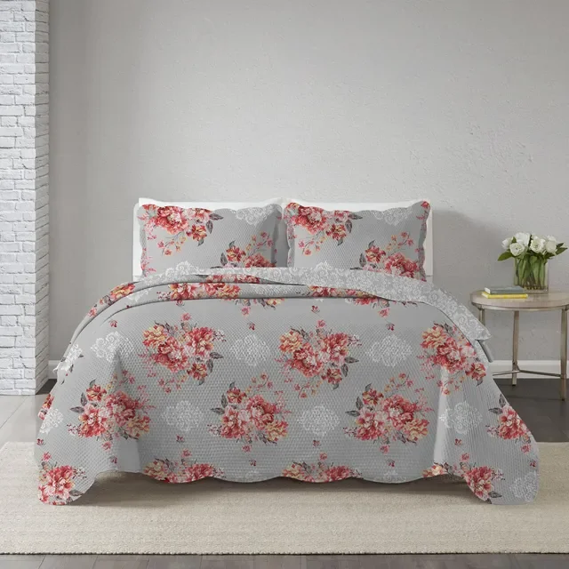 Kit Colcha Cobre Leito Queen 3 Peças Estampada