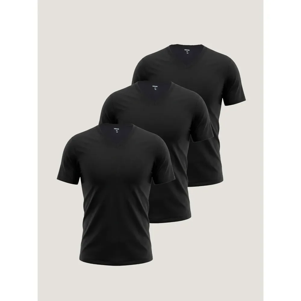 Kit Com 3 Camisetas Masculinas Slim Gola V Hering Preto Lisa Xg
