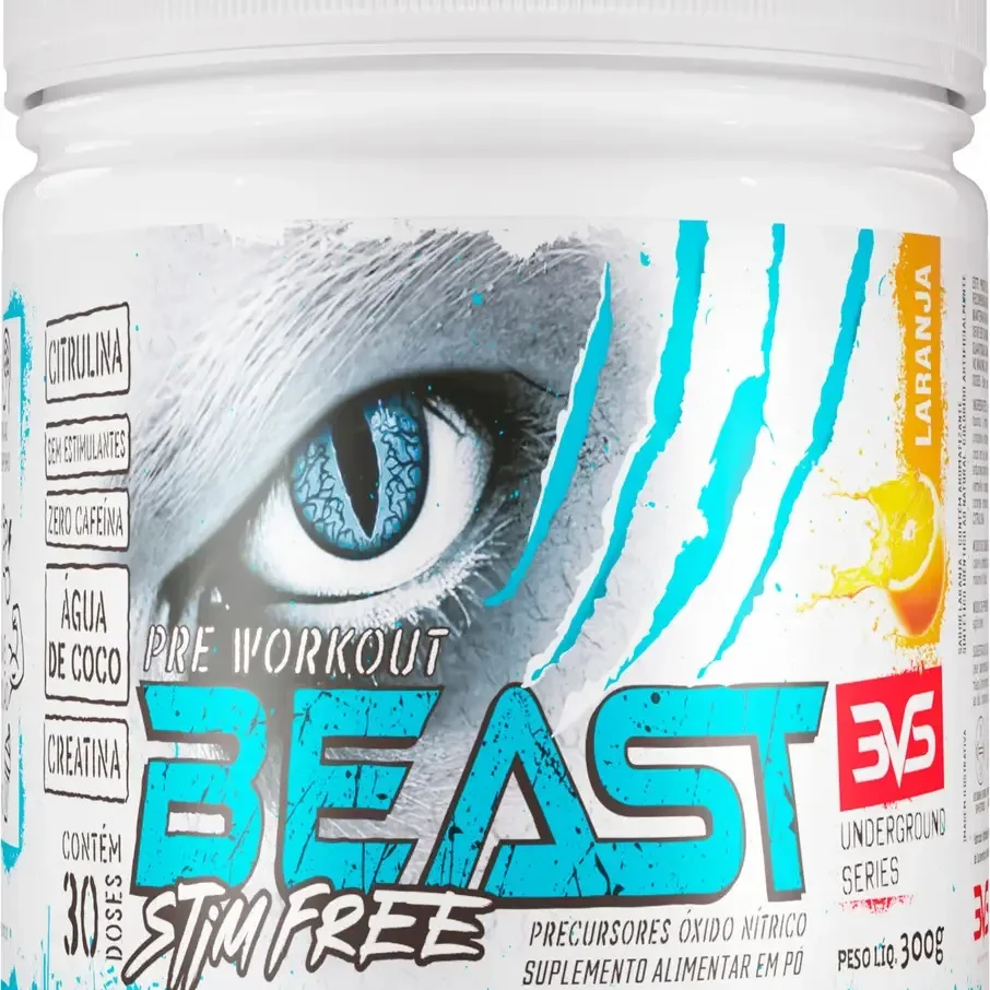 Pré Treino Sem Cafeína Beast 300g - Sabor Laranja - Fórmula Exclusiva Com Citrulina, Beta Alanina, Creatina, Água De Coco, Arginina, Taurina E Tirosina