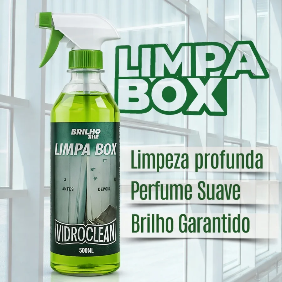 Limpa Vidro Box Baneiro Blindex Vidroclean Brilho Mil 500ml - Remove Manchas Gordura e Calcário