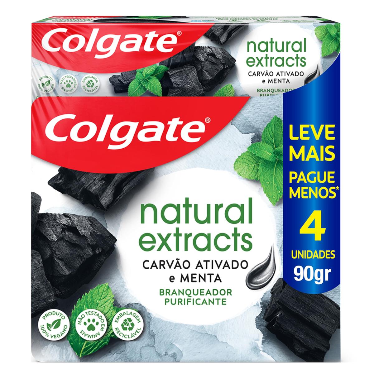 Colgate Natural Extracts Carvão Ativado Creme Dental, 90g, 4 Unid