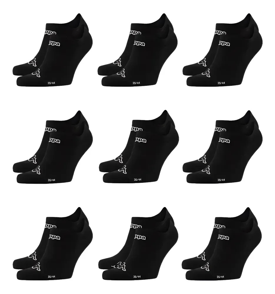 Meias Kappa Kit 9 Pares Sapatilha Soquete Invisível Original Preto 38-43