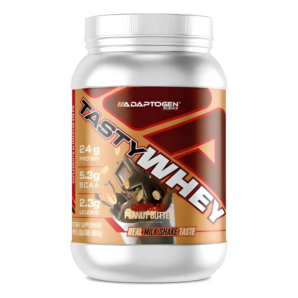Suplemento Tasty Whey Adaptogen Science Whey Protein 3w Gourmet Pote 900g Sabor Chocolate E Amendoim Chocolate Peanut Butter