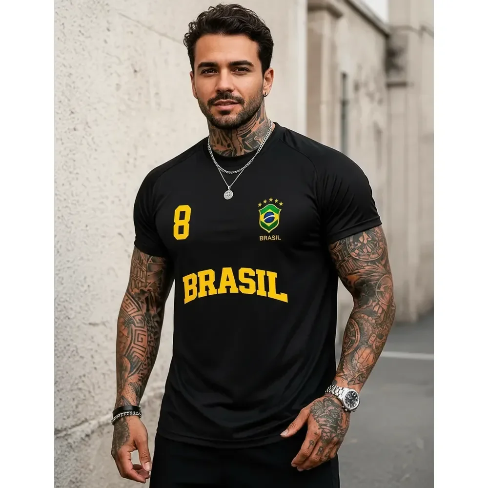 Camisa Brasil Camiseta Torcedor Copa Masculina Dry Fit Uv Preto G
