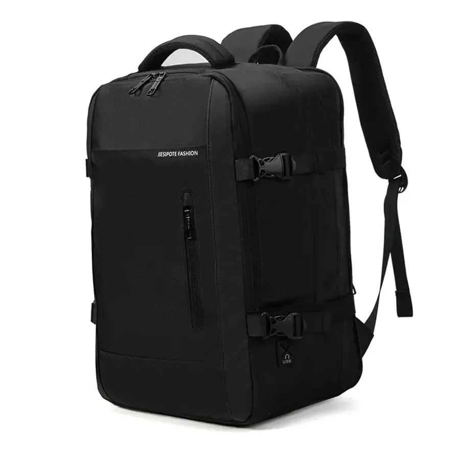 Mochila masculina, impermeável, reforçada, com capacidade ampliada de 30-42L, adequada para portátil, viagens diárias, cor preta