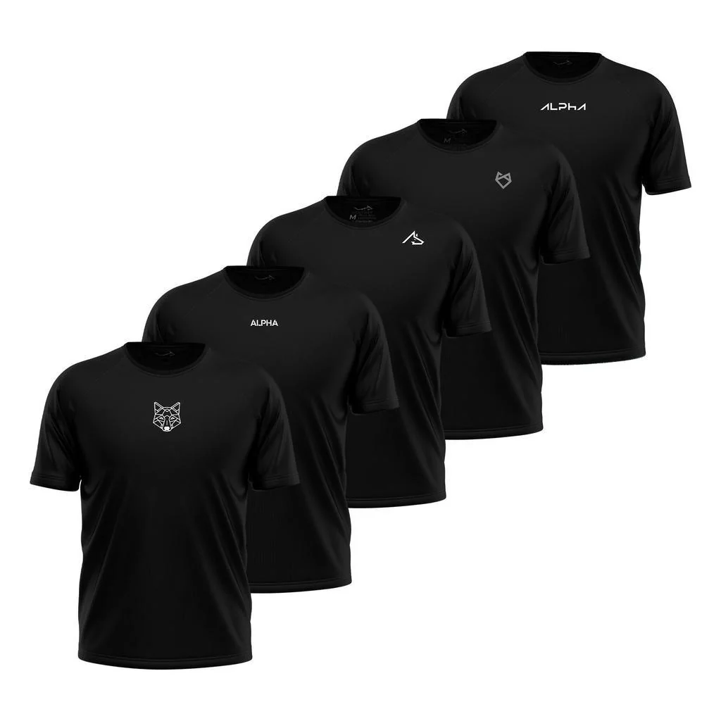 Kit 5 Camisetas Dry Fit Colméia All Black Alpha