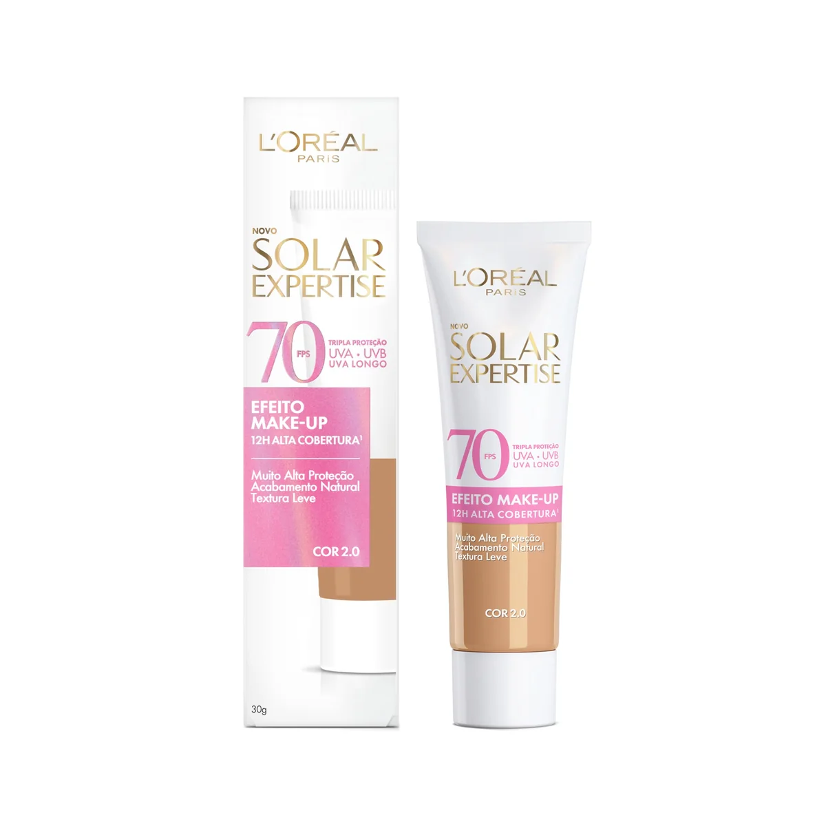 Protetor Solar Facial com Cor FPS 70 Alta Cobertura - L'Oréal Paris Solar Expertise Efeito Make Up - Cor 2.0 30g | Efeito Makeup 2.0