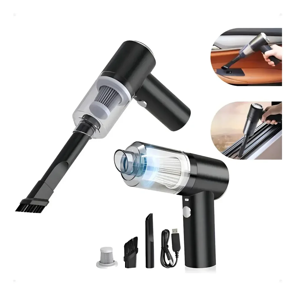 Aspirador Portátil 3 Em 1 Com Soprador E Filtro Hepa Para Carro E Teclado Usb Preto 127/220v