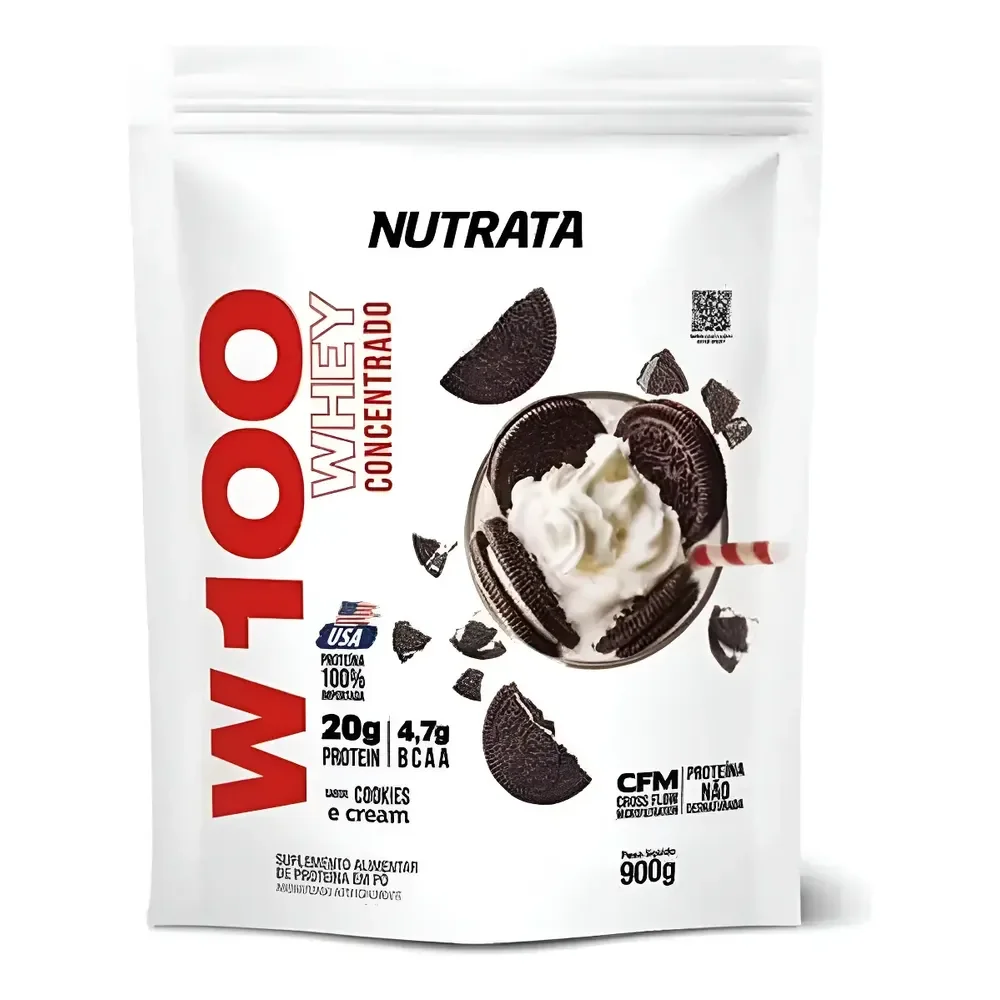 W100 Nutrata Whey Protein 100% Concentrado 900g - Sabor Cookies E Cream Cookies And Cream