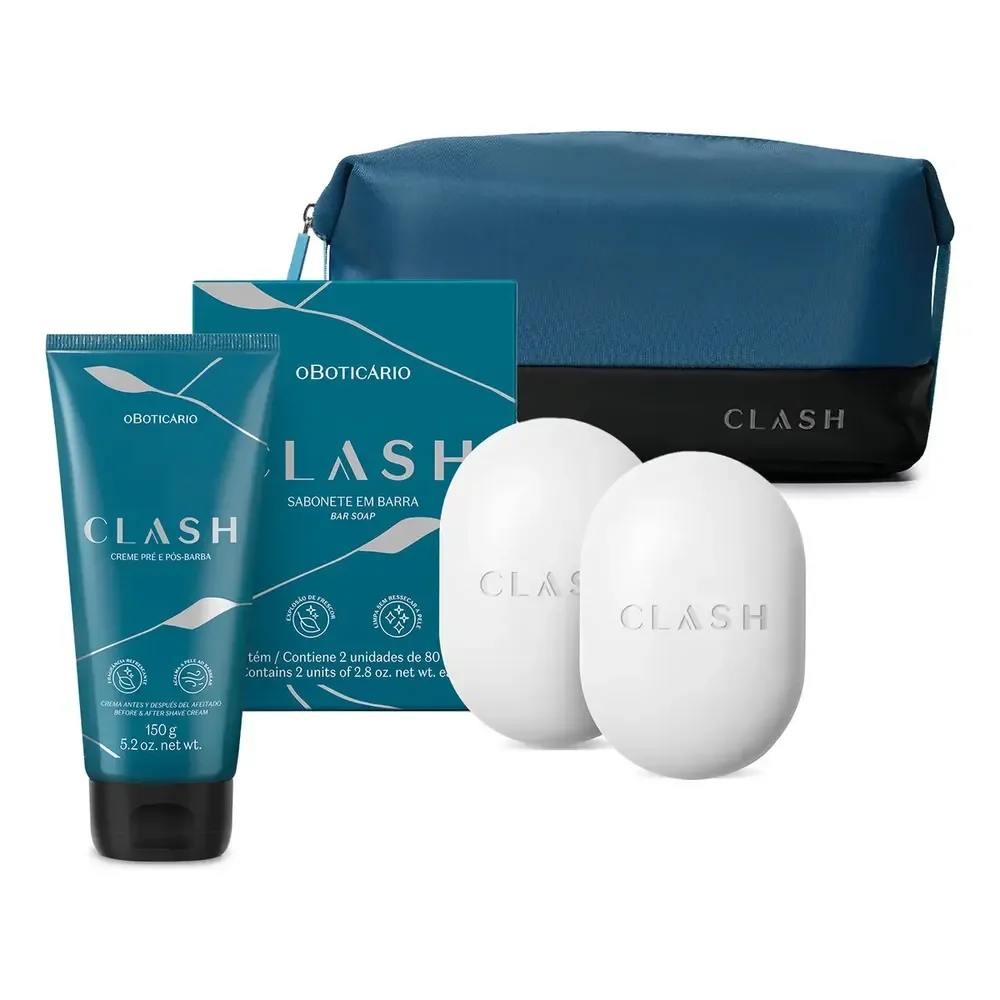 Clash: Creme Pré E Pós- Barba + Sabonete Em Barra 2x80g + Nécessarie