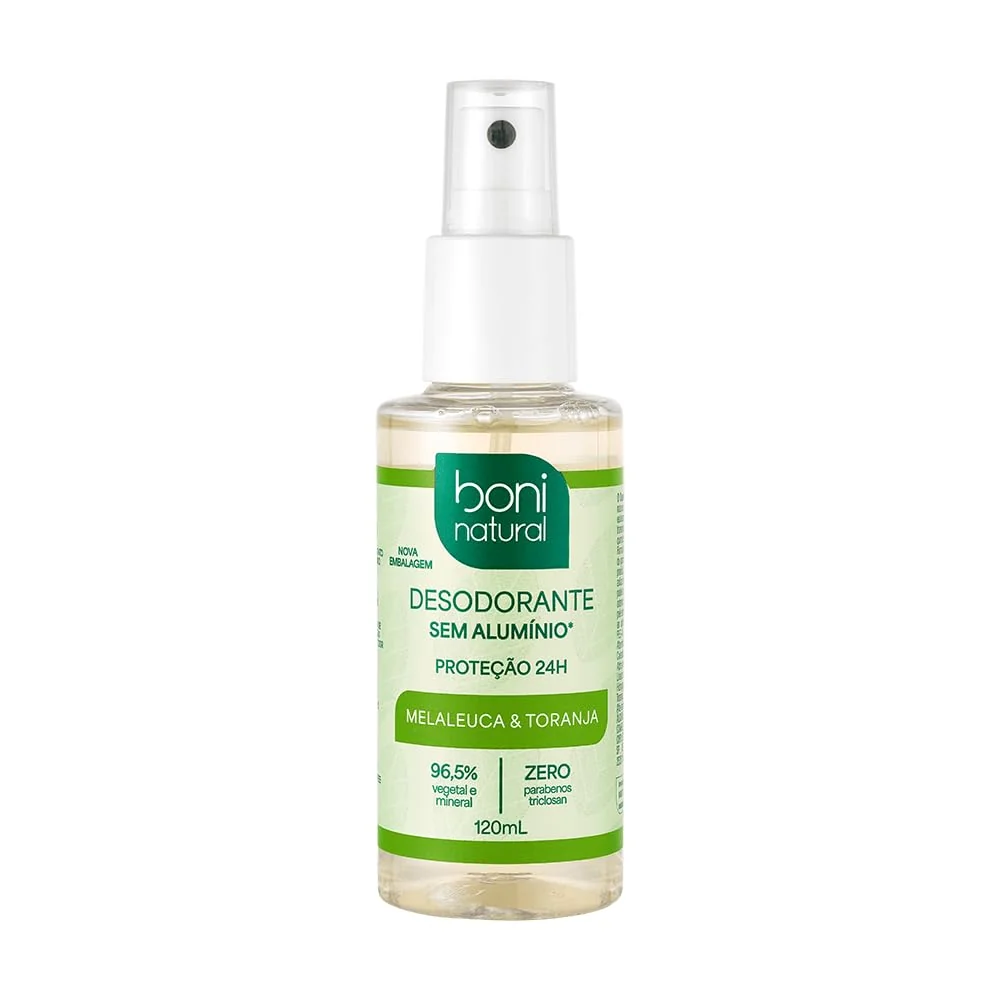 Desodorante Natural e Vegano com óleos essenciais de Melaleuca e Toranja, 24h de proteção, Sem Alumínio, Sem Parabeno, Boni Natural, Transparente