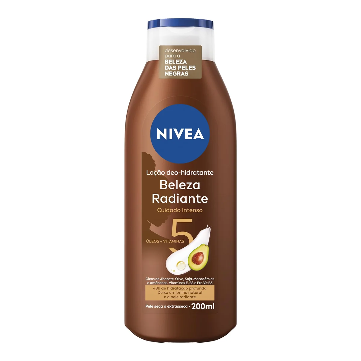 NIVEA Hidratante Desodorante Beleza Radiante Cuidado Intenso 200ml, Hidratação Profunda 48h, Brilho Natural, Corporal, Pele Seca e Extrasseca