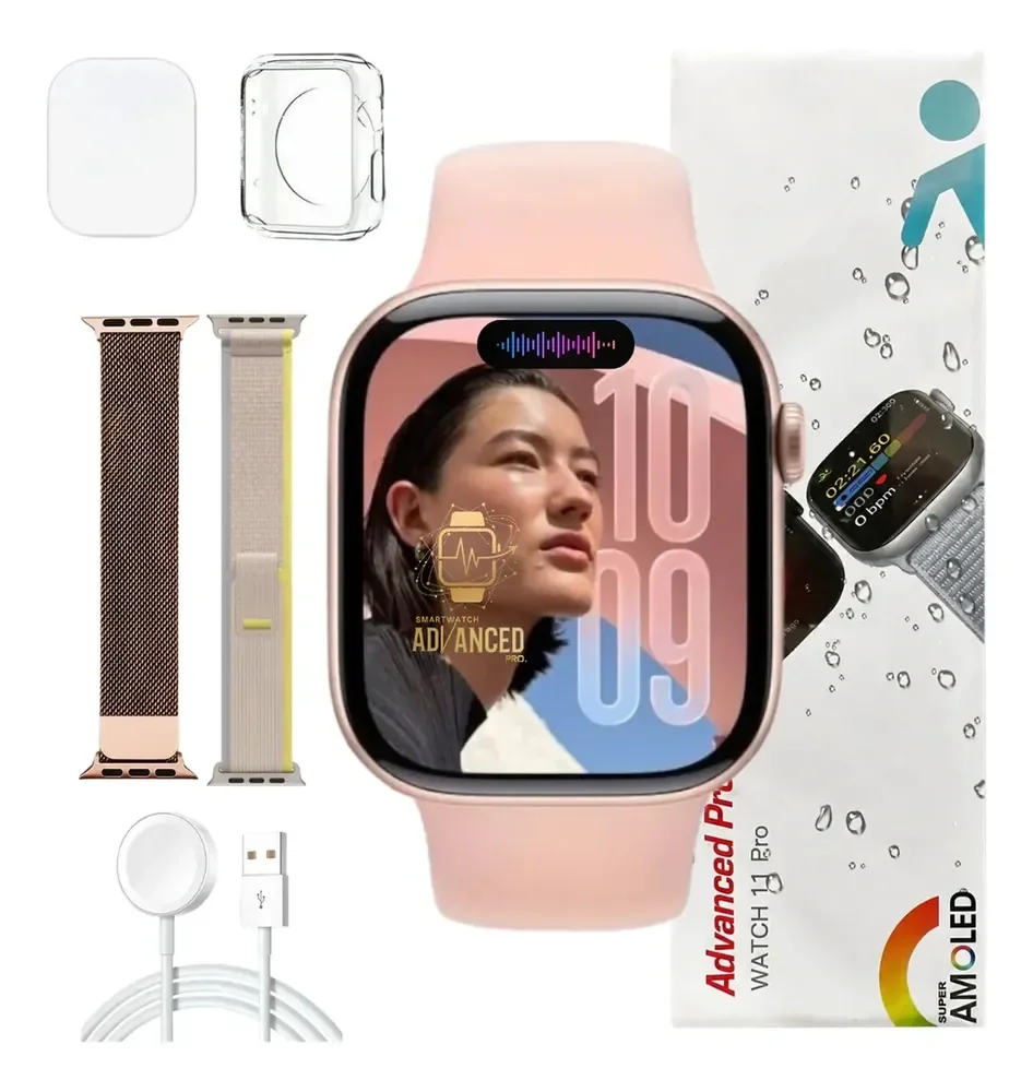Relógio Smartwatch W11 Pro Series 11 Amoled Whatsapp Gps Nfc Rosa SMARTWATCH ADVANCED PRO