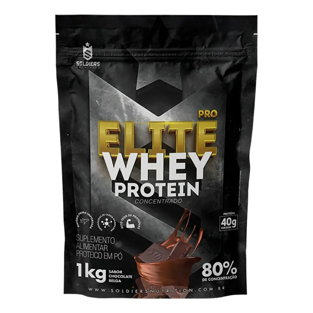Elite Pro Whey Protein Concentrado 80% 1kg Soldiers Nutrition Suplemento Proteína Muscular Chocolate Belga