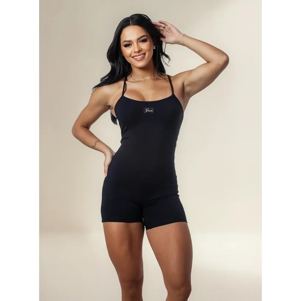 Macaquinho Fitness Poliamida Roupa Para Academia Diasp Preto Lisa G