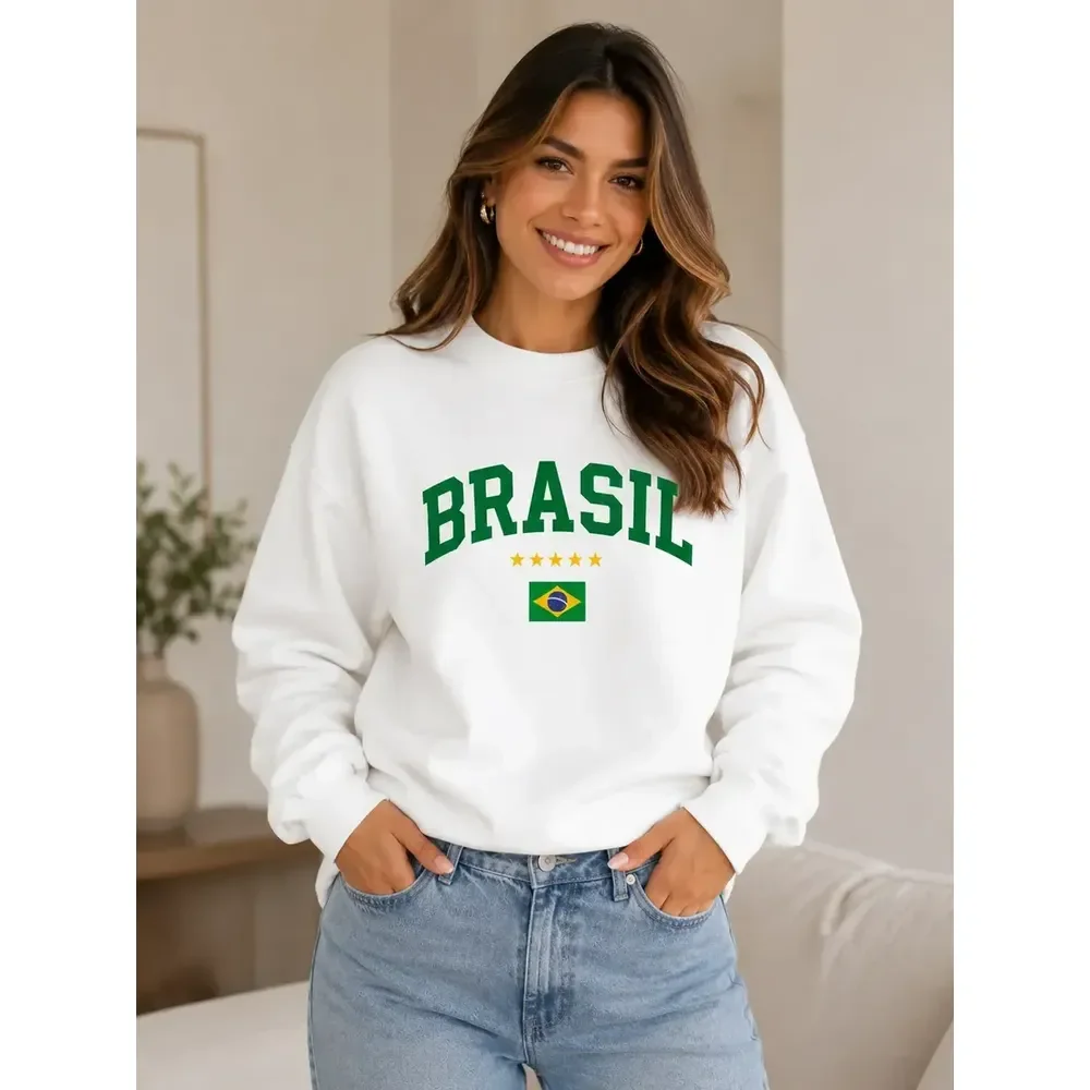 Blusa De Frio Careca Brasil Copa Fut Feminino Careca Algodão M Branco Liso