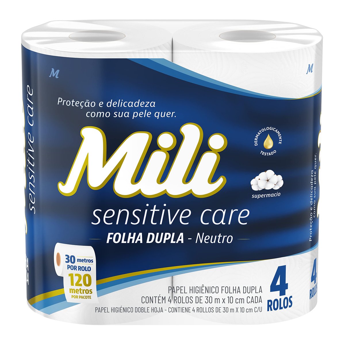 Mili Papel Higiênico Sensitive Care 30m Folha Dupla Neutro - 4 rolos