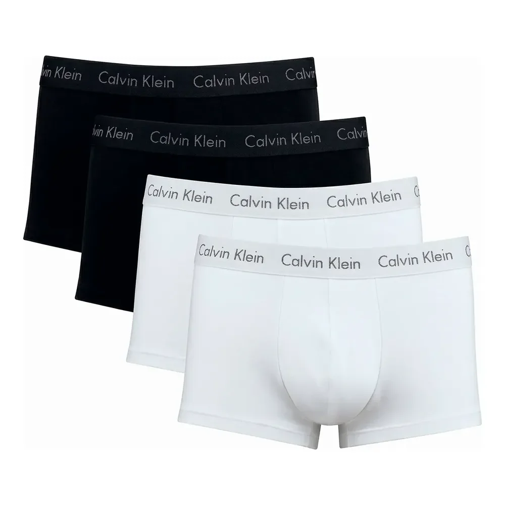 Kit Com 4 Cuecas Boxer Cotton Calvin Klein Original Branco/preto1 Liso G