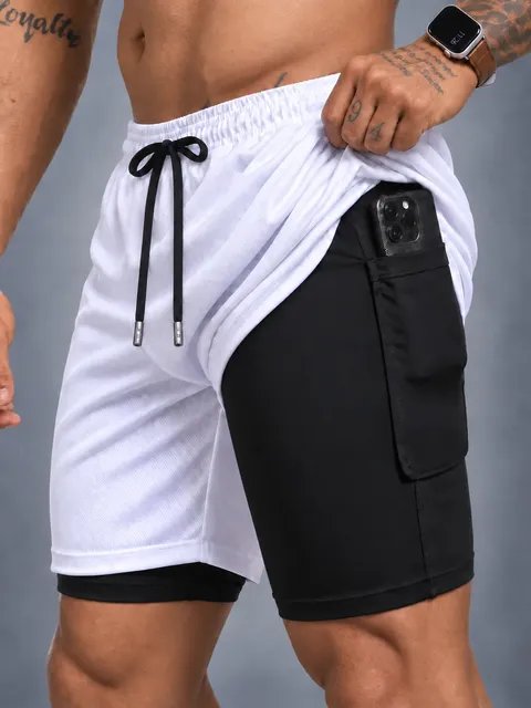 Bermuda Masculina 2 Em 1 Compressão Short Dry Fit Academia