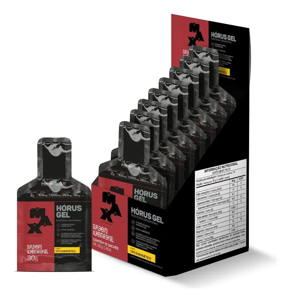 Horus Gel 10 Sachês 30g Pré Treino Workout 300g Max Titanium Sabor Energético