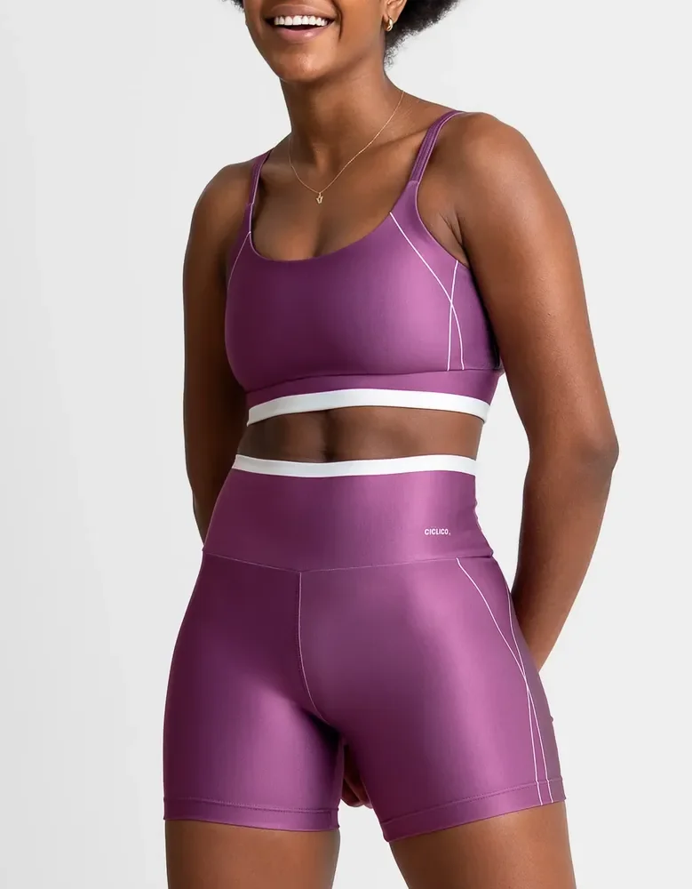 Conjunto Feminino Academia Shorts E Top Alcinha Fitness Uva Rosada Liso M