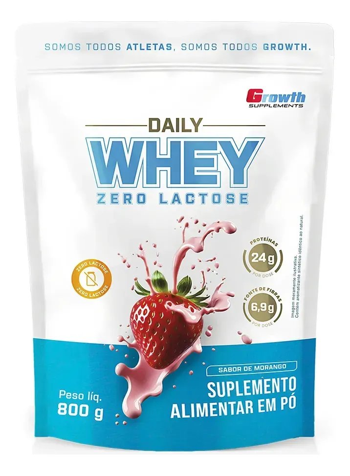 Daily Whey Protein Zero Lactose 800g Growth Supplements Morango