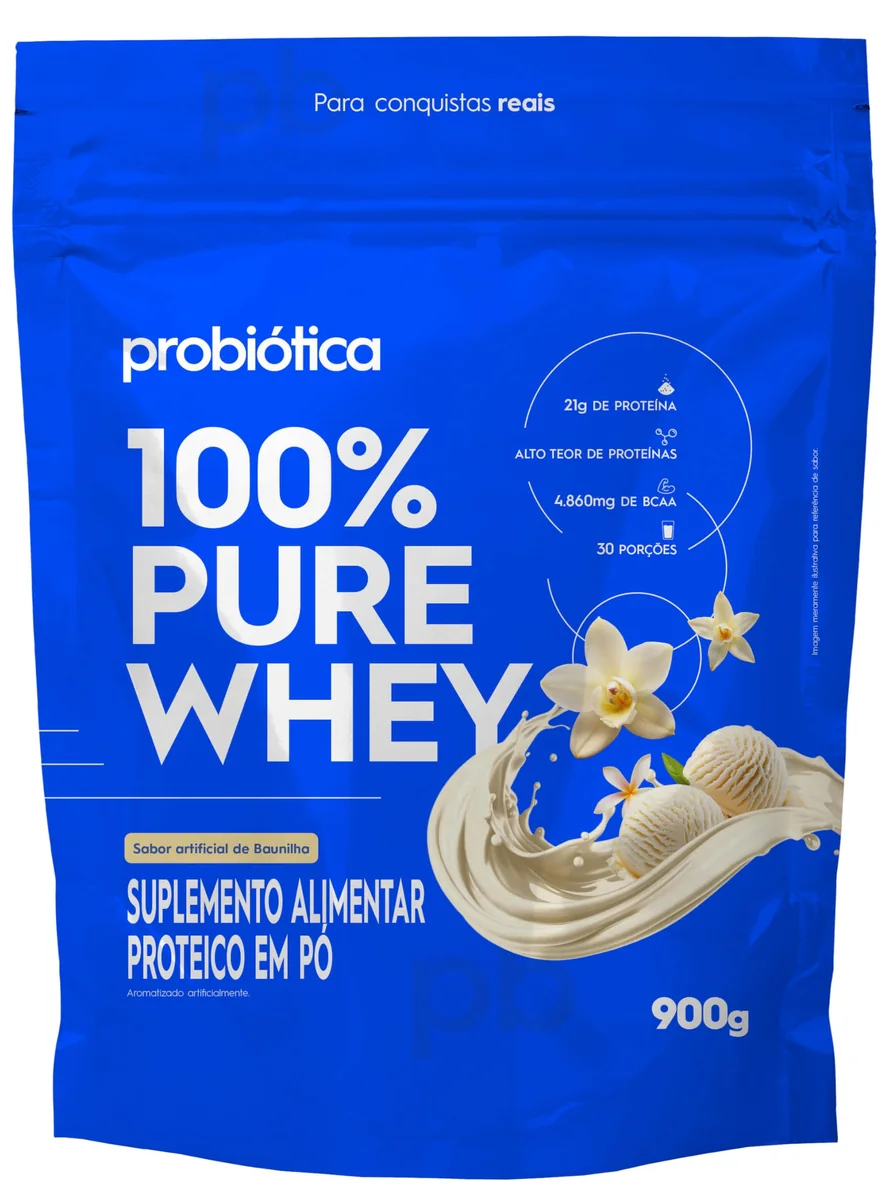 Probiótica 100% Pure Whey Nova Fórmula - 900G Refil Baunilha -