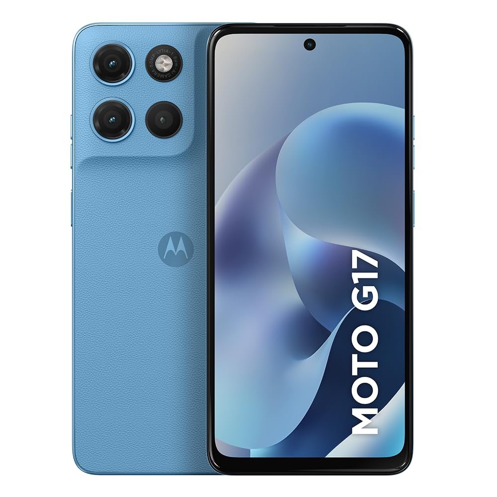 Smartphone Motorola Moto G17 4G - 256GB 12GB (4GB RAM + 8GB RAM Boost) camera 50MP Sony Lytia 600, tela FHD+ 60hz, bateria 5200 mAh - Azul Claro