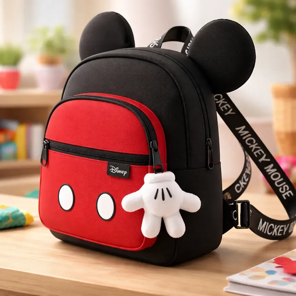 Mochila Passeio Pequena Infantil Creche Escolar Mickey Preto E Vermelho Liso