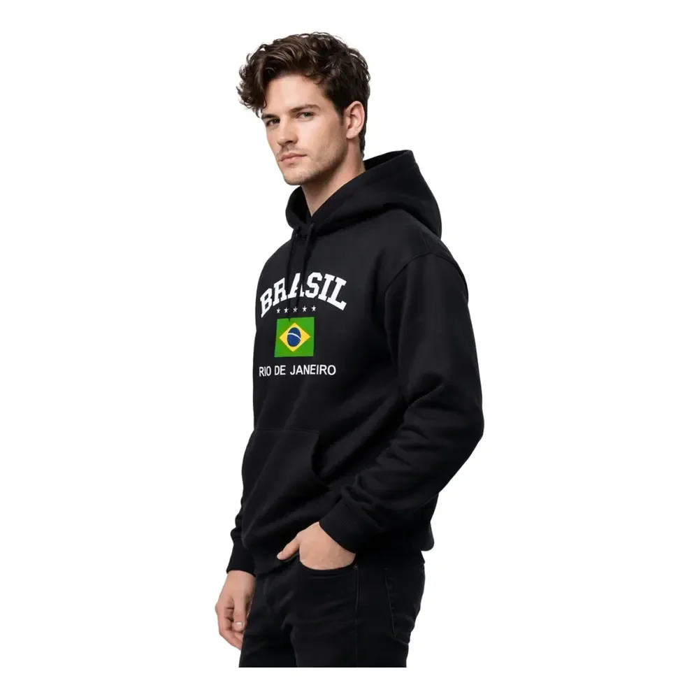 Blusa De Frio Moletom Estampado Com Capuz E Bolso Canguru M Preto