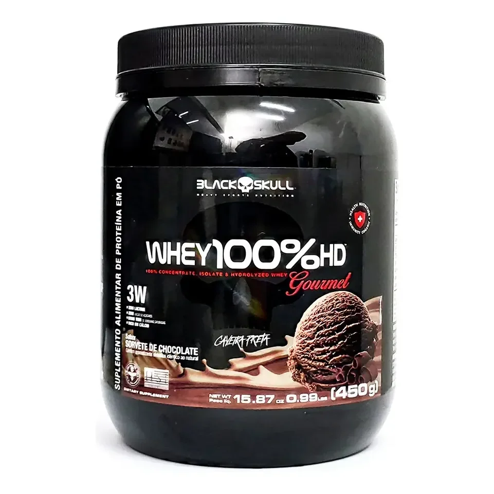 Whey 100% Hd Gourmet 450g - Black Skull Sabor Sorvete De Chocolate
