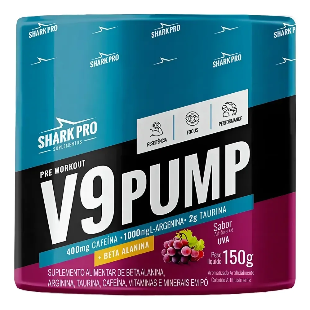 V9 Pump Pré Treino Pote 150g Shark Pro Sabor Açaí Com Guaraná