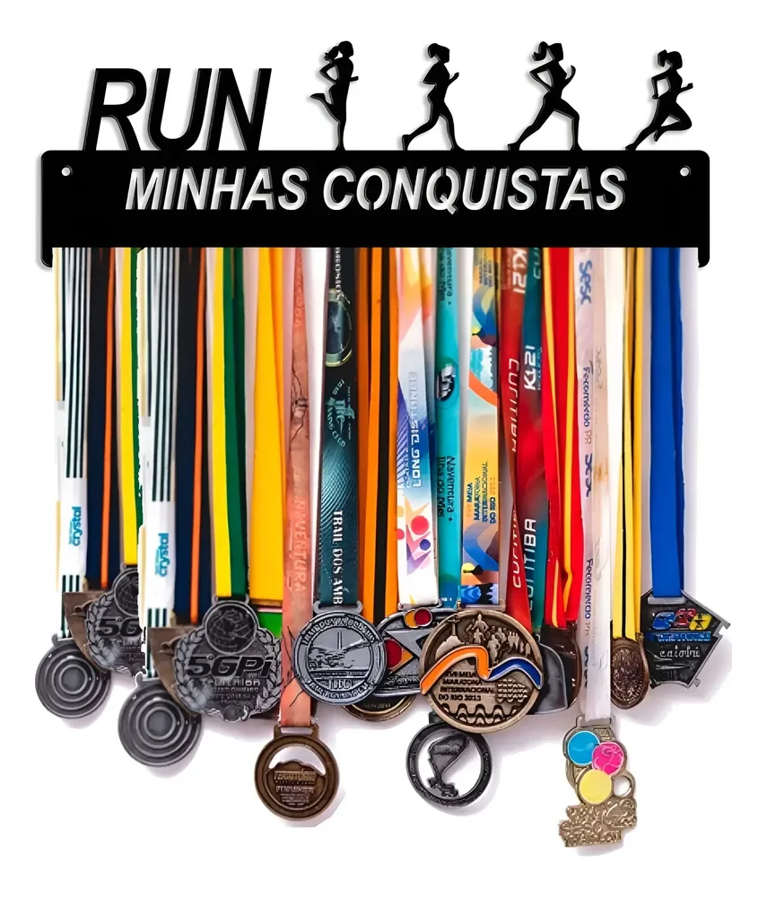 Porta Medalhas Corrida De Rua Feminino Até 60 Medalhas Preto