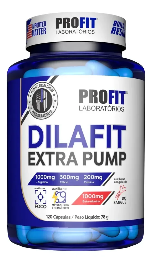 Dilafit Extra Pump 120 Capsulas Profit Labs 1000mg Beta Alanina 1000mg Arginina 300mg Cafeína 200mg Cálcio