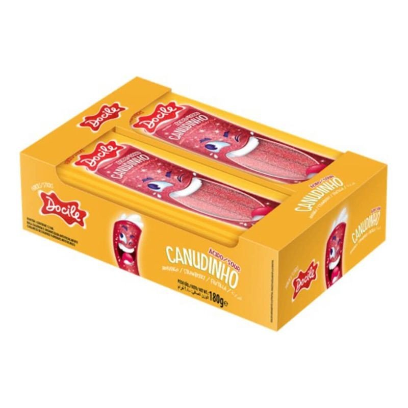 Bala Gelatina Canudinho Morango Citrico Docile Com 12 Unidades De 15g