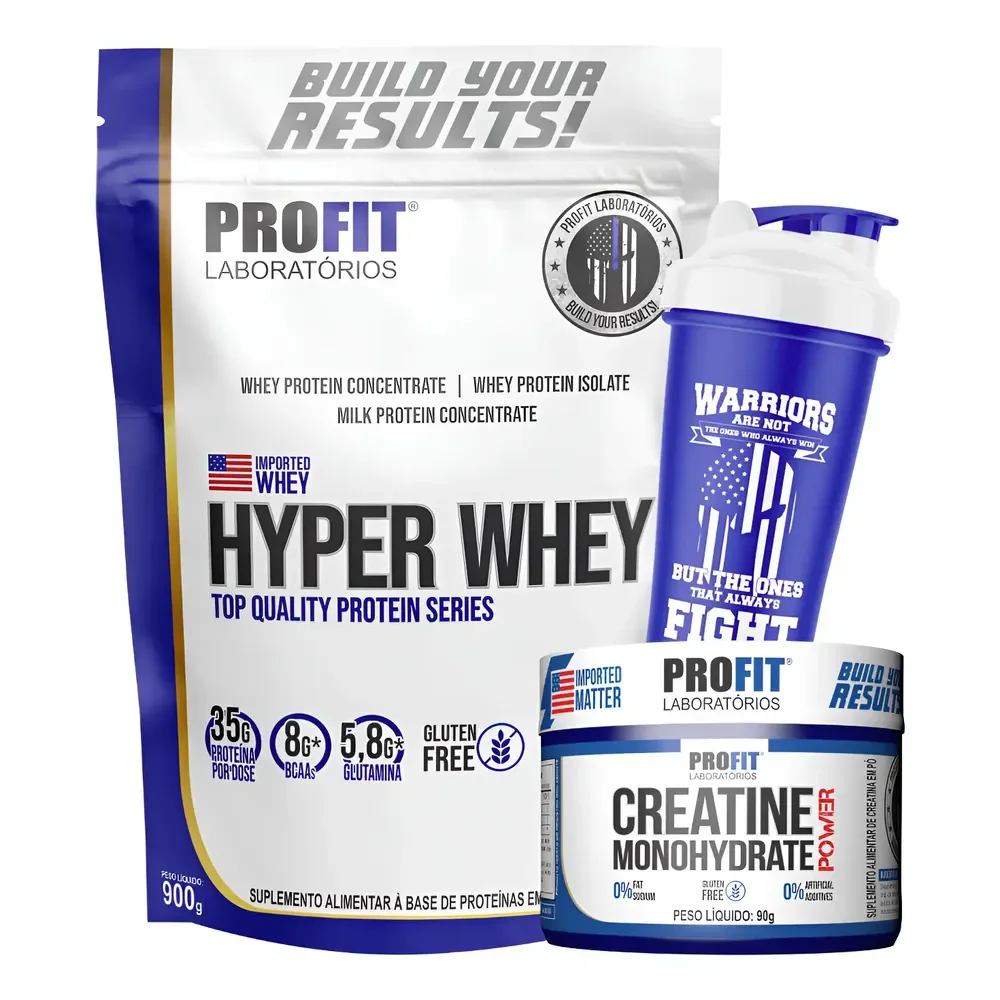 Kit Suplementos Hyper Whey Protein + Creatina Power Profit Capuccino 900g | Creatina 90g