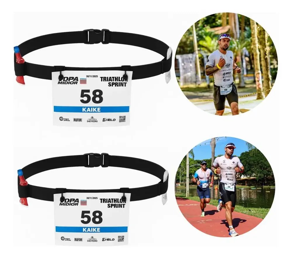 Kit 2 Cintos Porta Número Corrida Triathlon  Maratona  Bike Preto