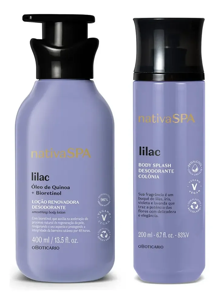 Nativa Spa Lilac: Loção Corporal 400ml + Body Splash 200ml