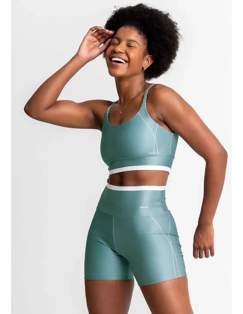 Conjunto Feminino Academia Shorts E Top Alcinha Fitness Verde Liso P
