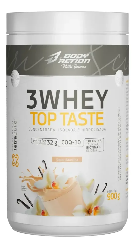 Bodyaction Tradicional Whey 3w Top Taste 900g (concentrado-iso-hidro) - Sabor Baunilha