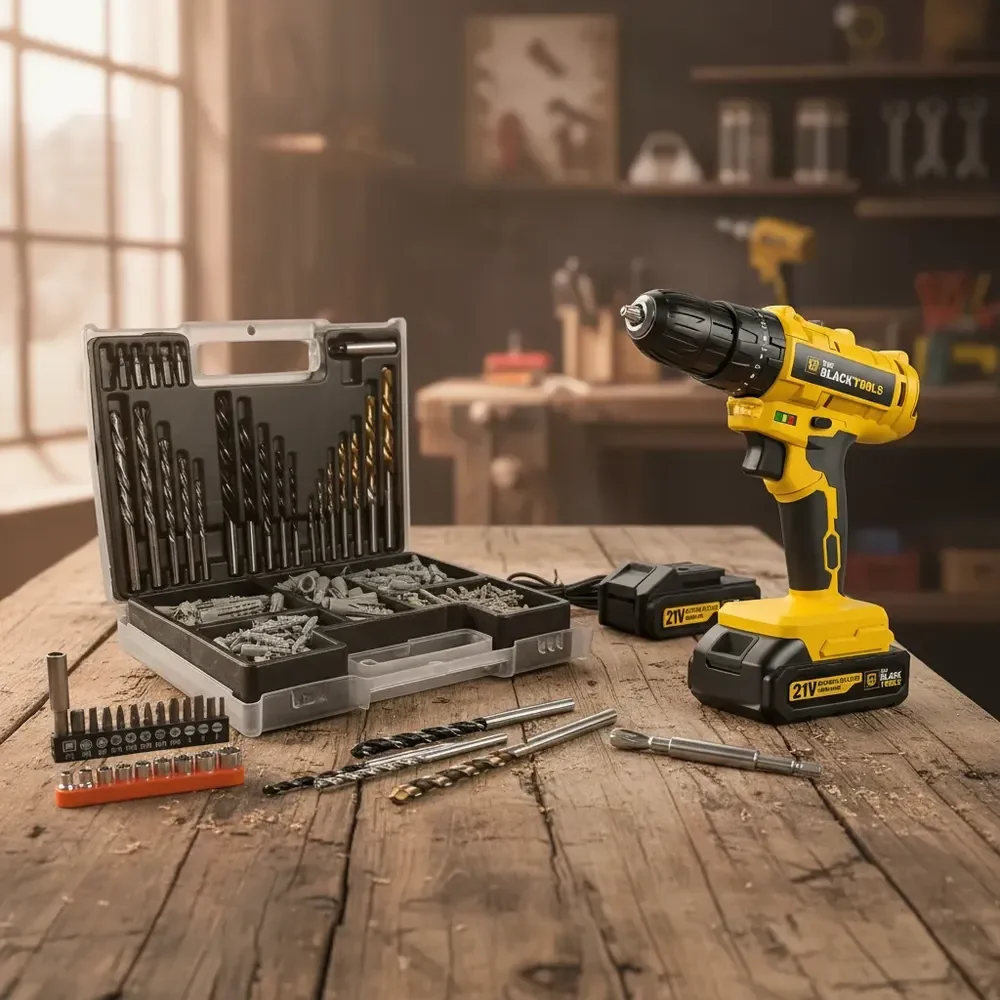 Furadeira Parafusadeira 21v Com 2 Baterias + Jogo 300 Peças Amarelo 21v