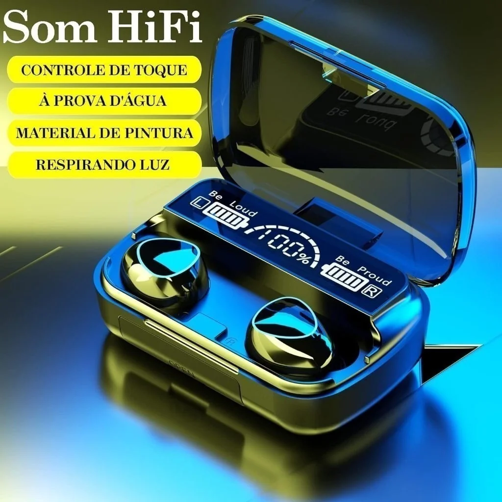 Fone Bluetooth Sem Fio com Power Bank Display Digital Touch TWS Caixa Carregadora Alta Bateria