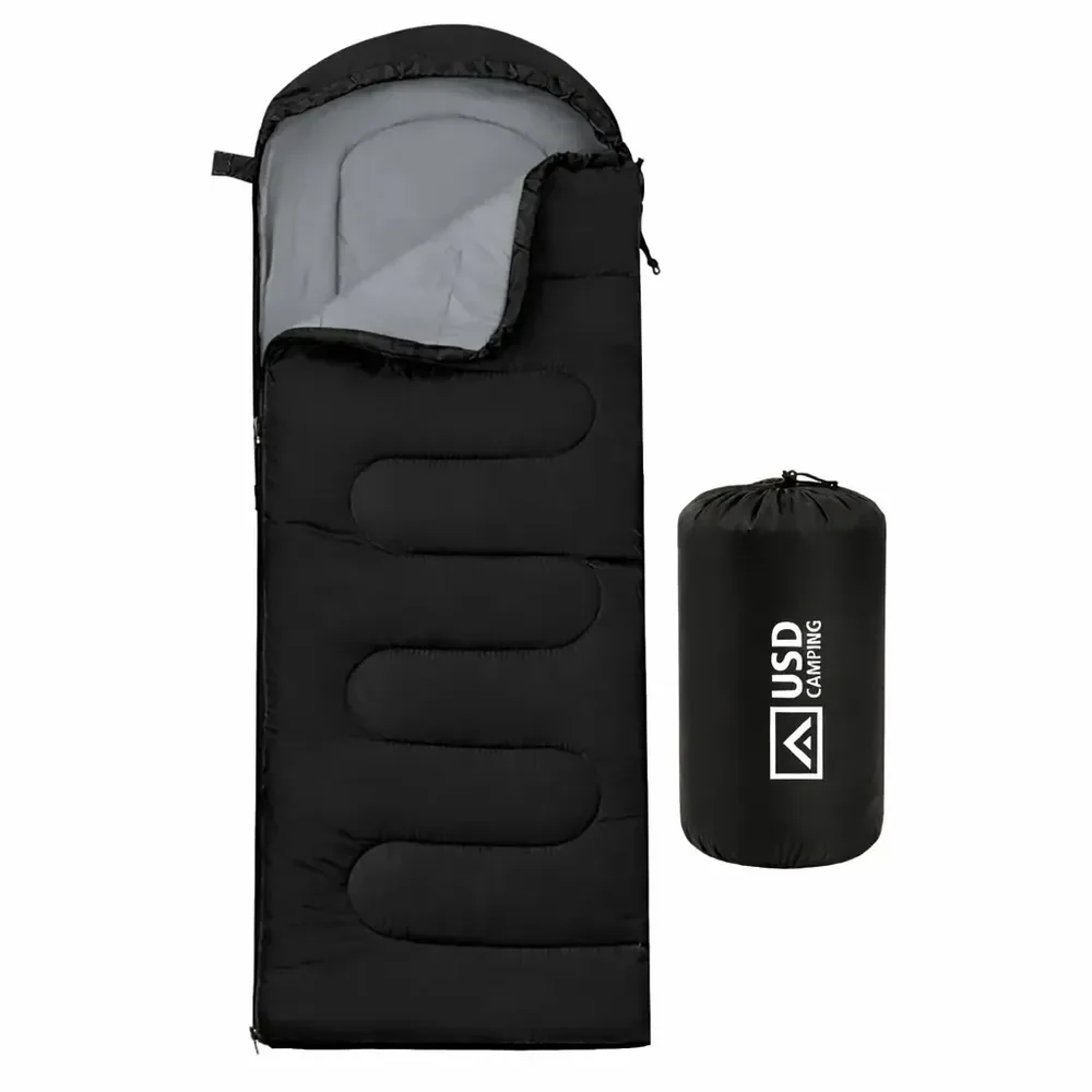 Saco De Dormir Camping Impermeável Usd Confortável 2,10m X 75cm C/ Bolsa De Transporte Cor Preto