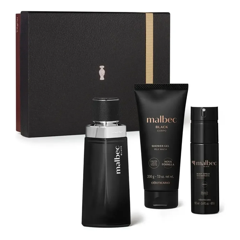 Kit Malbec Black O Boticário Com Desodorante Colônia E Body Spray Para Homem
