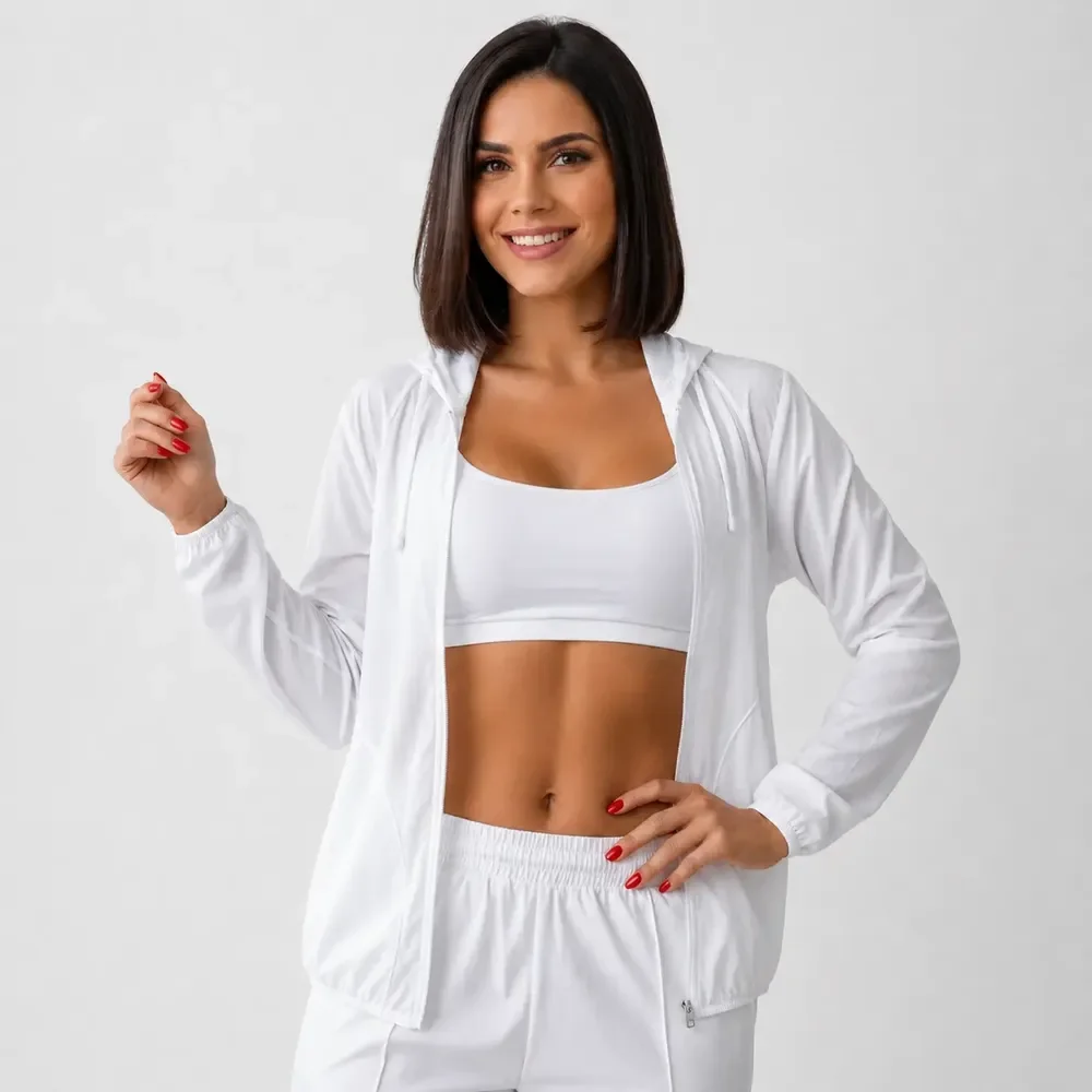 Jaqueta Corta Vento Feminino Capuz E Bolso Izing Leve 2026 Branco G Liso