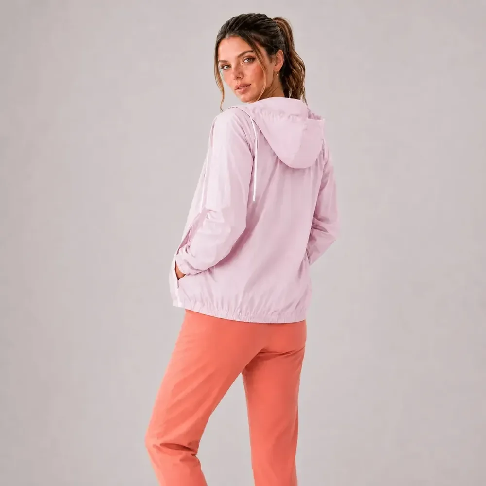 Jaqueta Feminina Iz Corta Vento Ultra Leve Com Capuz 2026 Rosa-claro G Liso