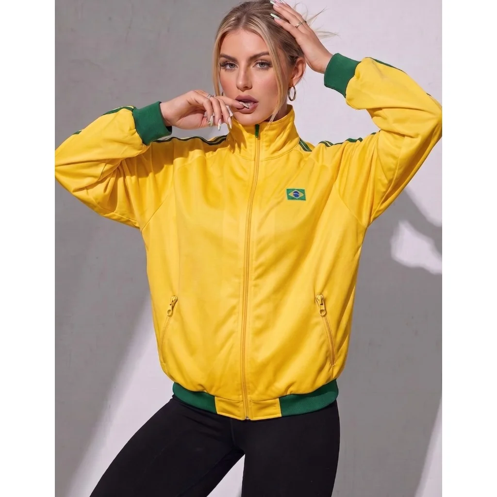 Jaqueta Brasil Feminina Com Zíper Gola Alta Blusa Seleção Brasileira Moda Blogueira