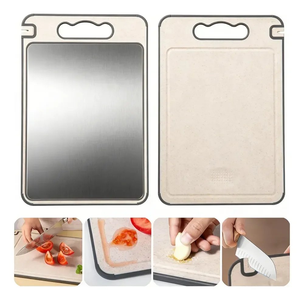 Tábua De Corte Dupla Face Inox E Pp 36,5x25 Cm Dupla Face Cinza